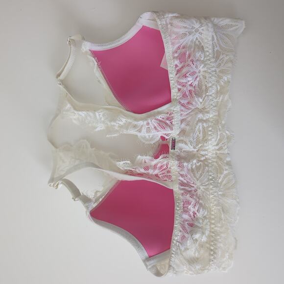 Victoria's Secret Bra PINK Date Lightly Lined Bralette Medium White Lace Push Up - Picture 3 of 5